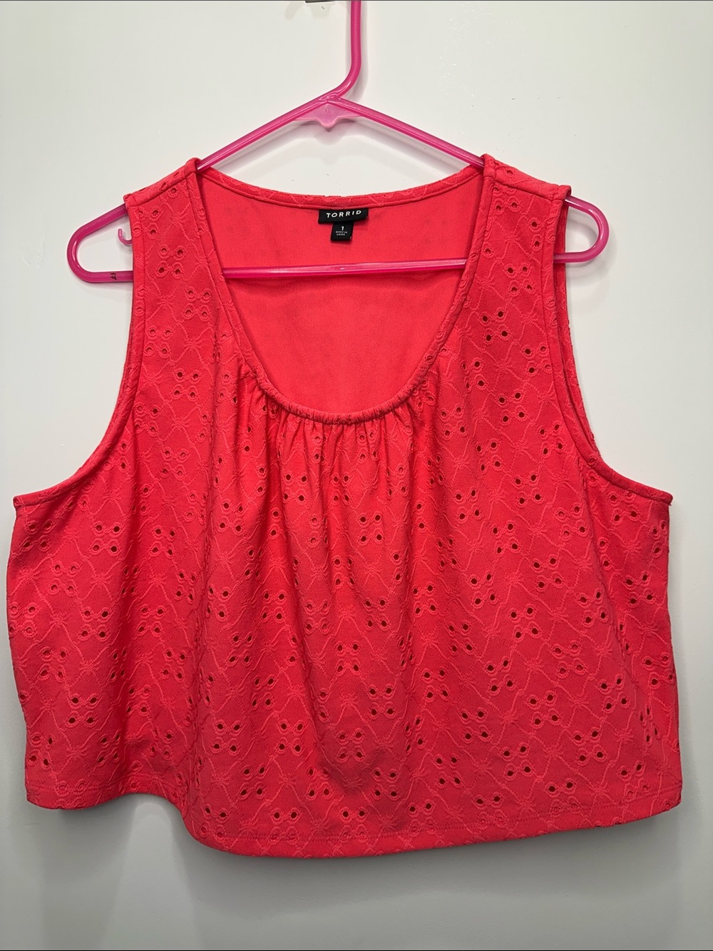 torrid Bright Coral Eyelet Scoop Neck Tank
